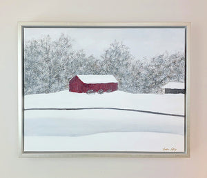 Winter's Barn -18" x 14" canvas size